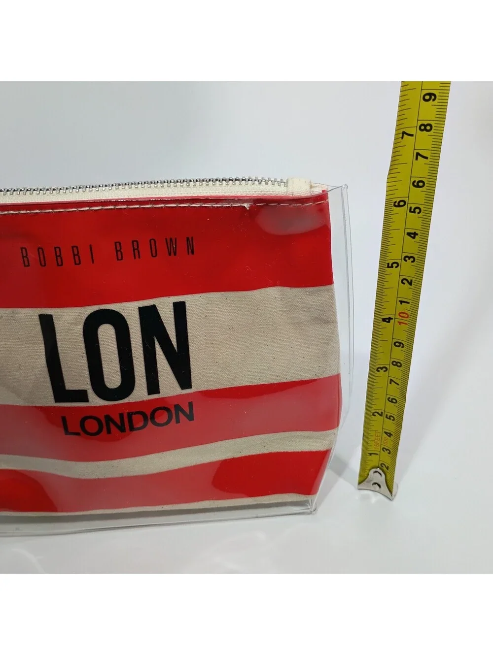Bobbi Brown London Red and Natural Canvas Pvc Women Makeup Cosmetic Bag